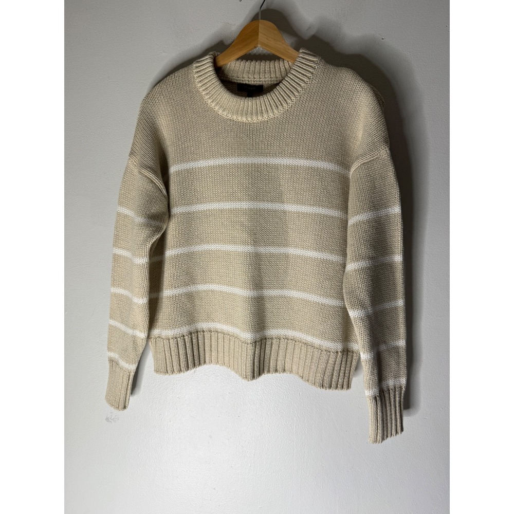 Quince Women Beige White Striped Cotton crew Sweater XS Crewneck